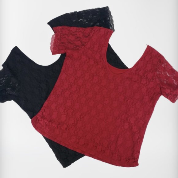 BONGO Tops - Bongo Lace Tops 2 Red Black 2X 1X